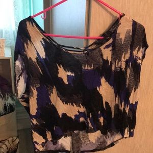 blue and black pattern cut out crop